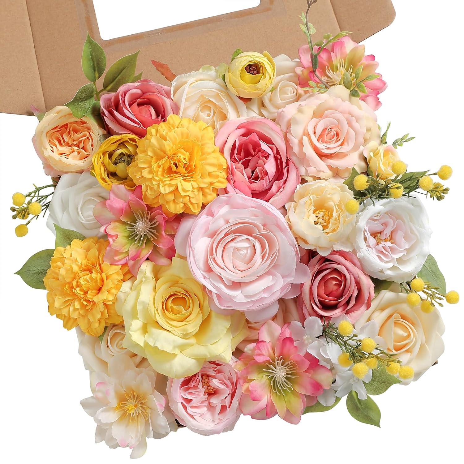 Artificial Flower Assortment For Diy Centerpiece Arrangement Wedding Hand Bouquet Flower Bouquet Centerpiece Arrangement Party Baby Shower Home Decoration (Pink Yellow)