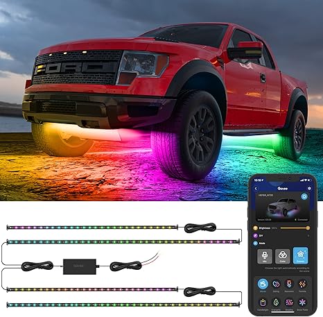 RGBIC Underglow Car Lights 4PCS Smart LED Neon Accent Strips with App Control for SUVs & Trucks