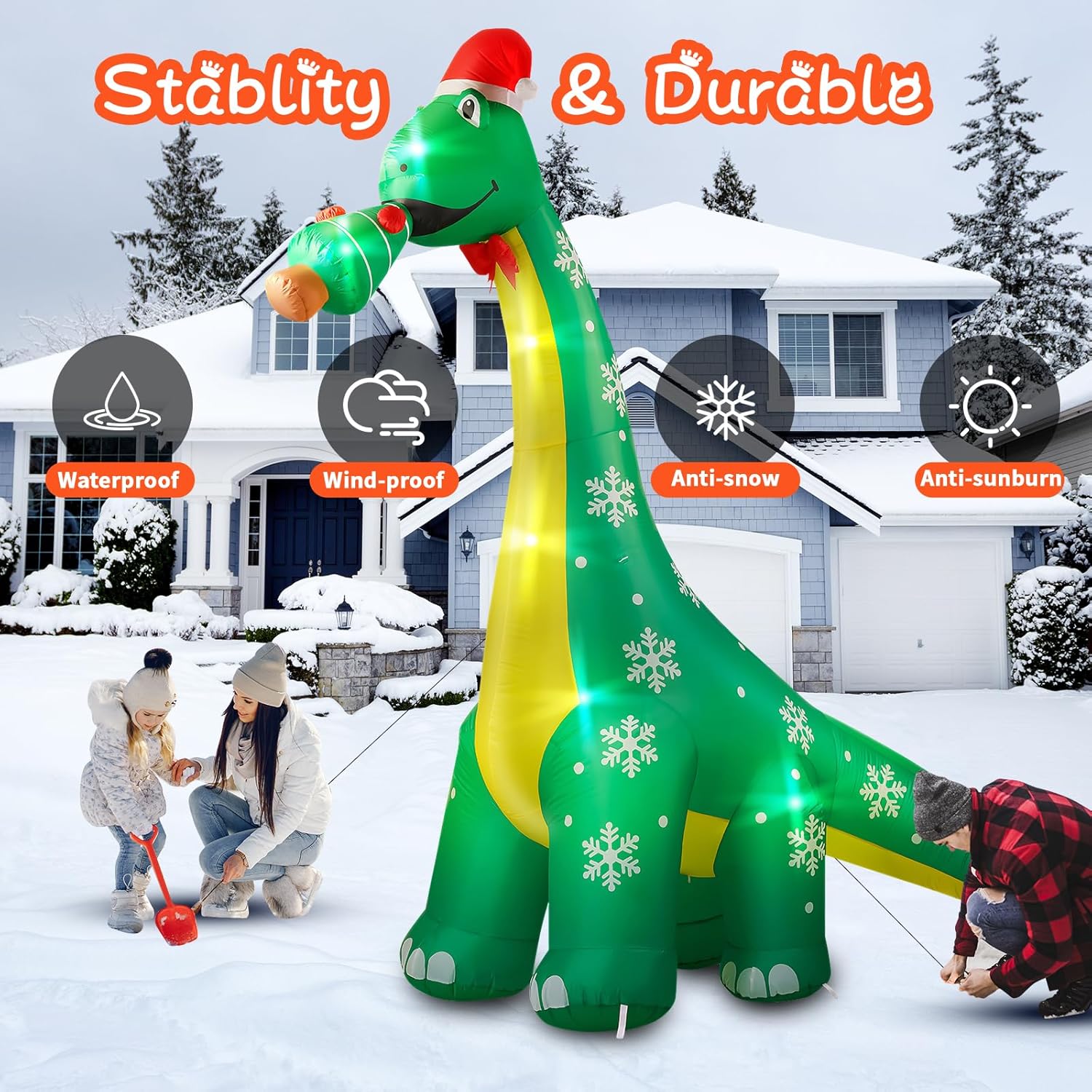 10Ft Christmas Inflatable Outdoor Decoration, Dinosaur Blow Up Inflatable Christmas Decorations Outside With Build-In Le