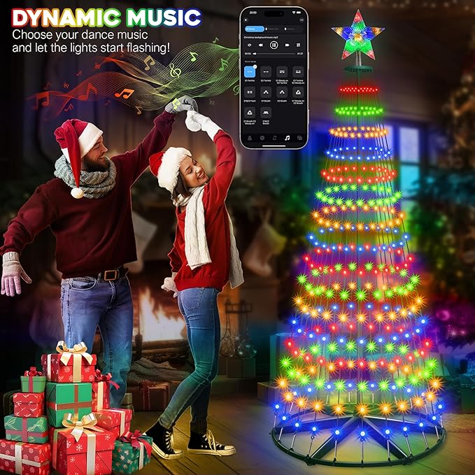 30+ Modes Smart Prelit Christmas Cone Tree With Lights - 6Ft 296 Led App Control Color Changing Light Show Trees With Remote Timer Music Sync For Indoor Outdoor Yard (Green Body)