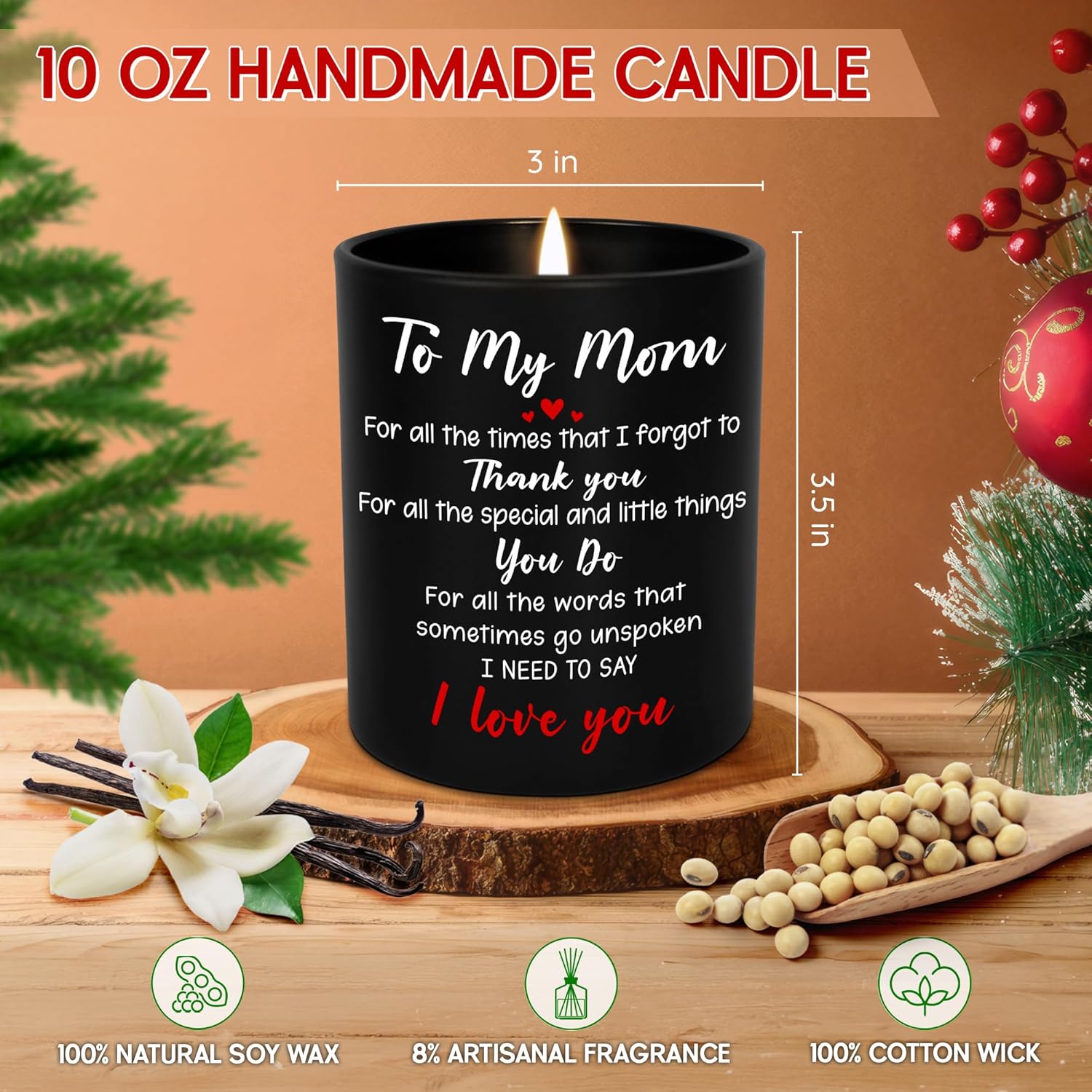 Birthday Gifts For Mom From Daughter Son - Long Lasting Vanilla Lavender Scented Candle 10 Oz - I Love You Mom Gifts For Mother, Mama, Mother In Law, Grandma, Candle For Women