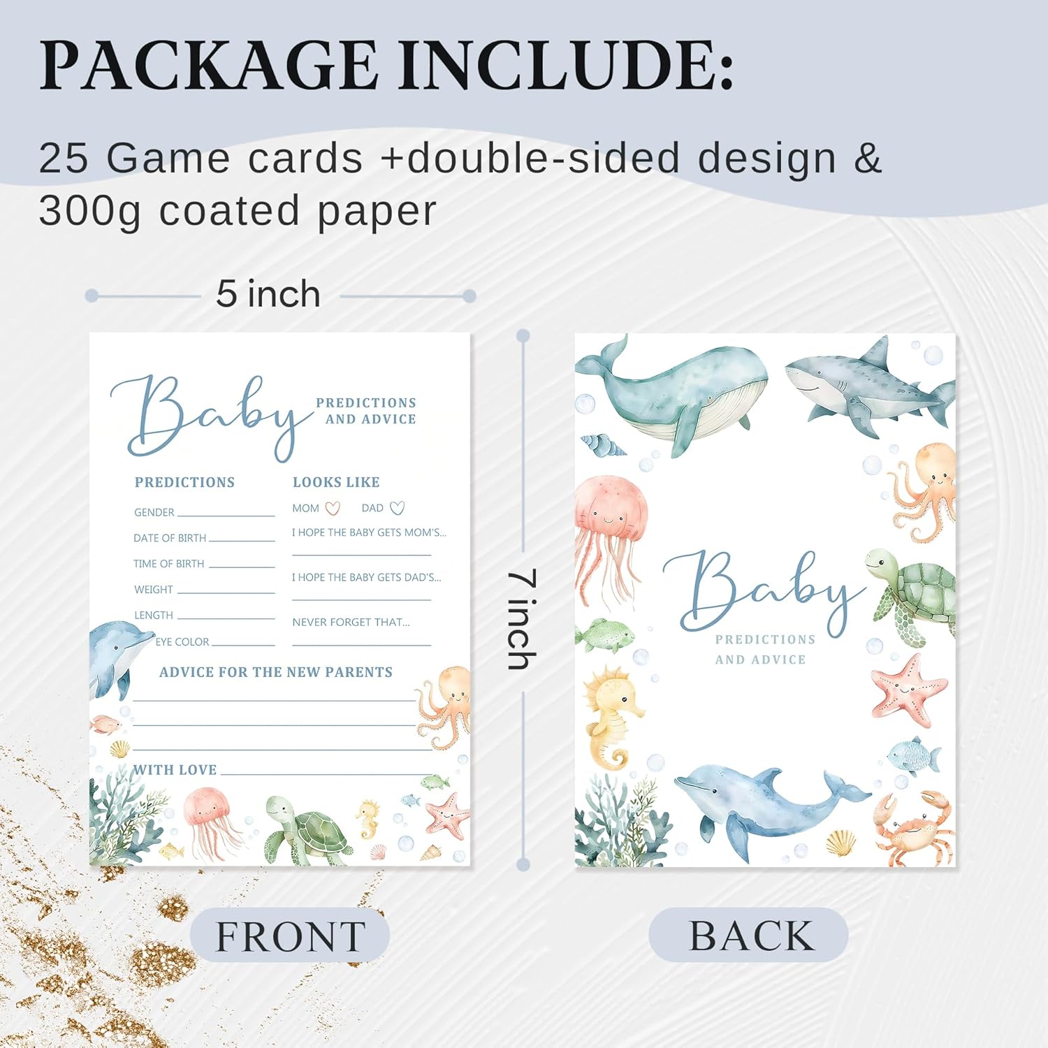 Baby Shower Predictions And Advice Cards For New Parent, Ocean Baby Shower Game For Girl Boy, 25 Pack Sea Animal Design, Gender Neutral Party Activity-D01