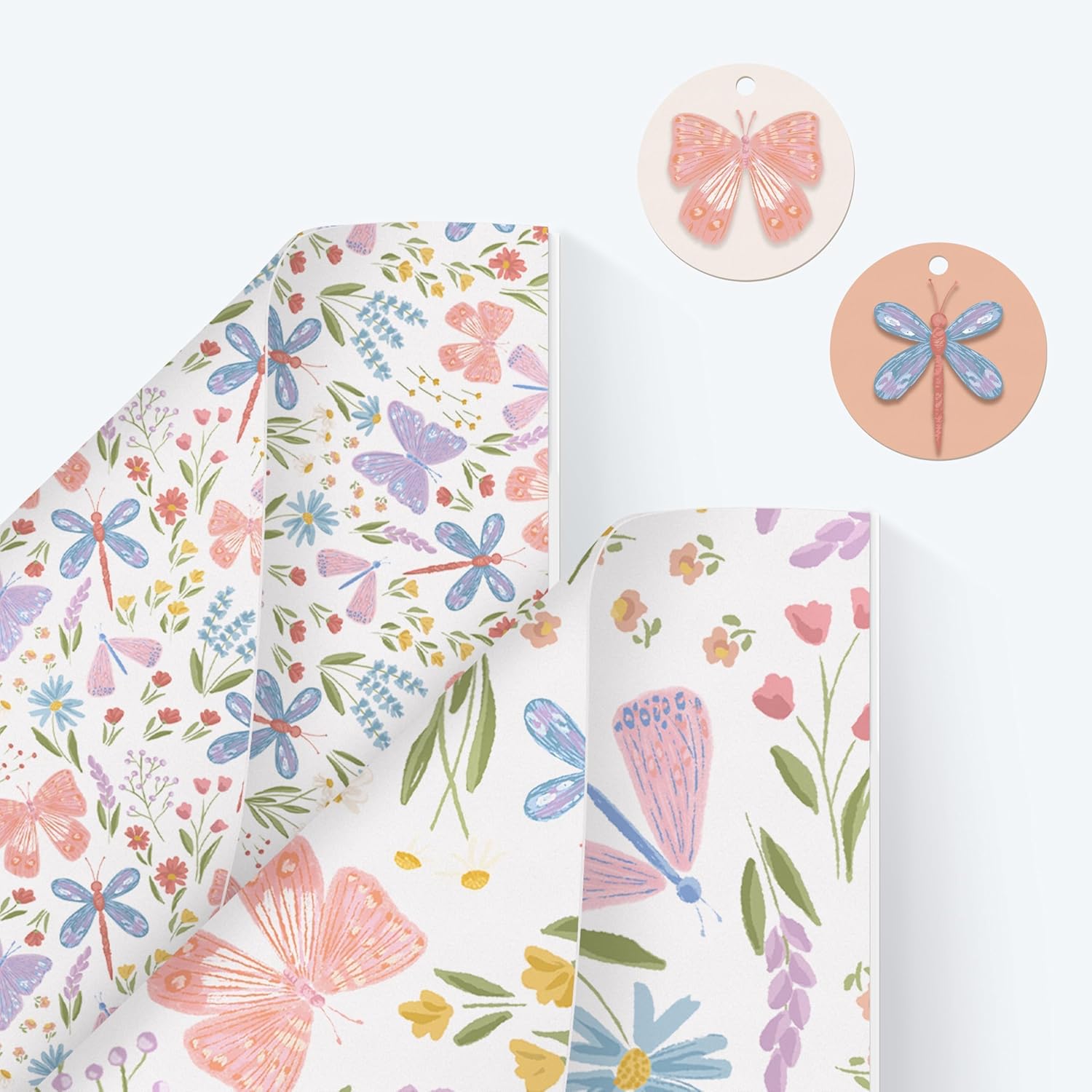 Wildflower Gift Wrapping Paper Garden Fairy Floral Butterfly Dragonfly Giftwrap For Girl Birthday Baby Shower Summer Woodland Flower Picnic Tea Party Favor Classroom Spring Supplies 12Pcs