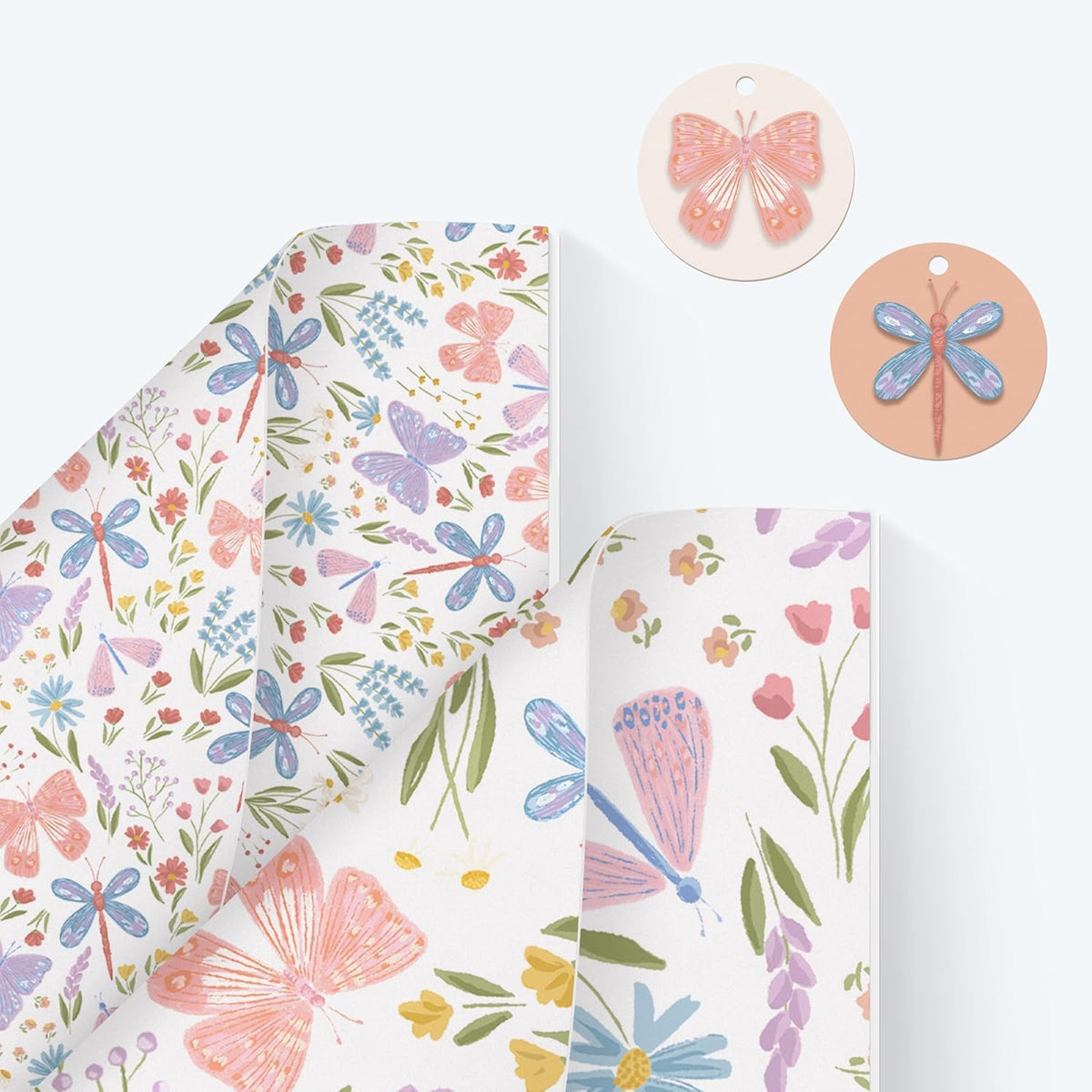 Wildflower Gift Wrapping Paper Garden Fairy Floral Butterfly Dragonfly Giftwrap For Girl Birthday Baby Shower Summer Woodland Flower Picnic Tea Party Favor Classroom Spring Supplies 12Pcs