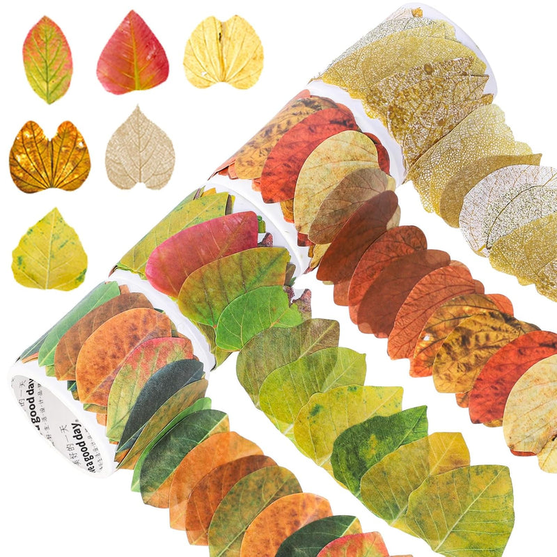 Fall Leaves Washi Tape, 4 Roll 200Pieces Assorted Autumn Maple Leaves Washi Ta