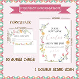 Boho Wildflowers Baby Shower Game, Guess How Many Candies Are In The Jar, Pack Of 1 Sign And 50 Guessing Cards, Baby Shower Decoration, Gender Neutral - 07