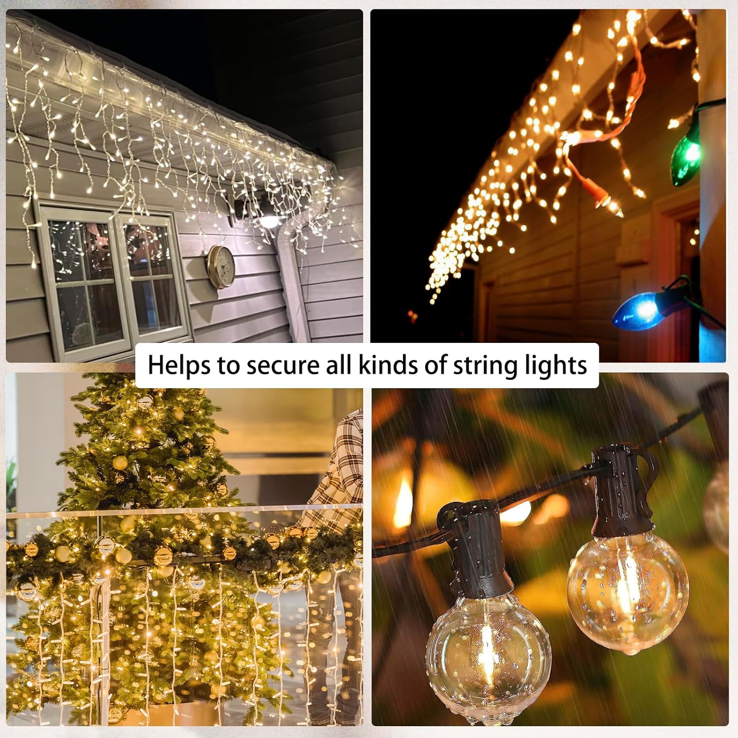 120Pcs Christmas Light Clips Gutter Clips Hooks String Lights Clips Mini Plastic Gutter Hanging Hooks Weatherproof Outdoor Light Clips Holiday Light Clips For Halloween Christmas Decoration (White)
