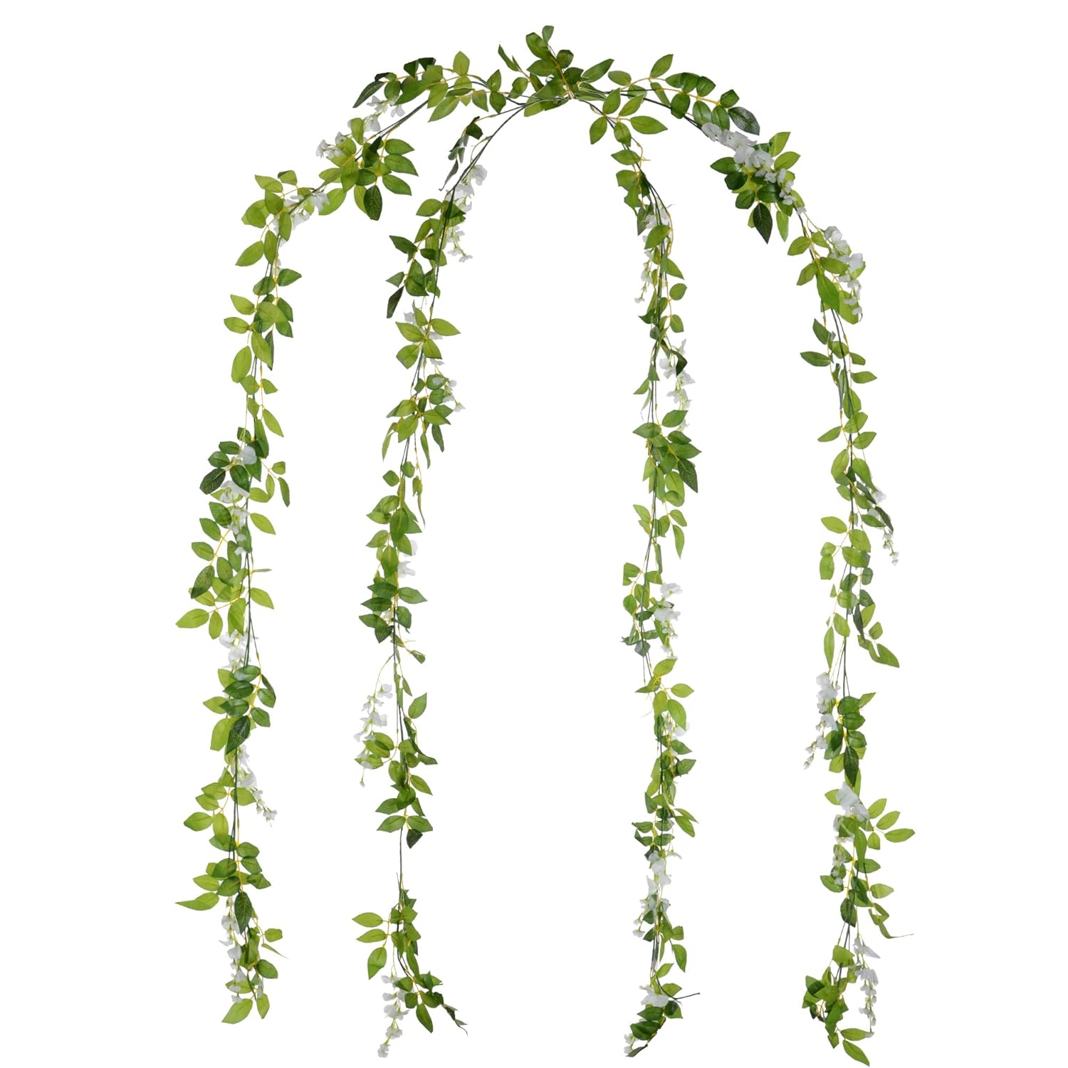 4Pcs 6.6Ft/Piece Artificial Flowers Silk Wisteria Garland Artificial Wisteria Vine Rattan Silk Hanging Flower For Home Garden Outdoor Ceremony Wedding Arch Floral Decor (White)