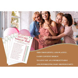Baby Shower Game Set - Who Mom Or Dad Gender Reveal Party Decor Supply - Floral Greenery Baby Shower Games & Activities - Blush Pink Game Pack For Boys And Girls - 30 Game Cards(C04)