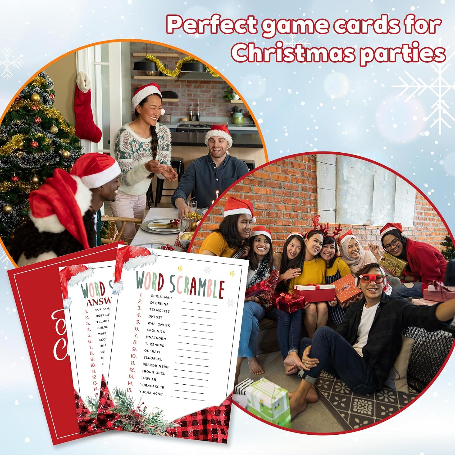 30 Card Christmas Choice Party Games - Word Scramble - Family Activity And Group Icebreaker Game To Liven Up The Holiday Atmosphere, Perfect For Christmas Party Game Decorations - A06