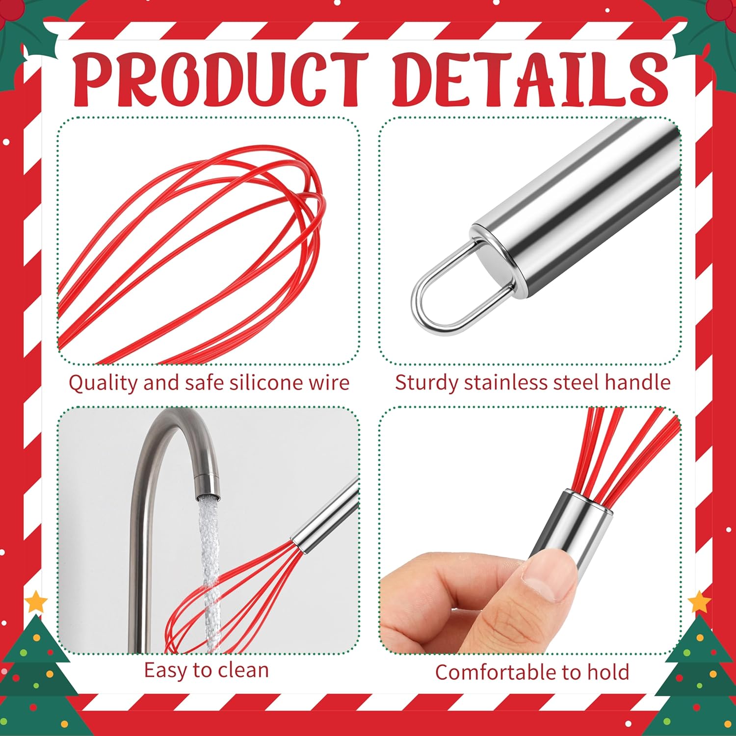 12 Pcs Christmas Whisk Baking Supplies Gifts Set-10'' Red Green Christmas Whisks With Gift Card Ribbon And Bag Holiday Kitchen Baking Supplies Stocking Stuffers Christmas Gifts For Neighbor Family