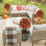 Outdoor Artificial Fall Flowers, Uv Resistant Faux Shrub Decorations, Fall Orange And Red Flowers For Front Porch, Patio, Garden, Thanksgiving Decoration (Pack Of 2)
