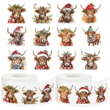 1000Pcs Christmas Highland Cow Roll Stickers Watercolor Rustic Cow Self-Adhesive Label Decals For Winter Xmas Seal Cards Envelopes, 2 Rolls, 12 Designs