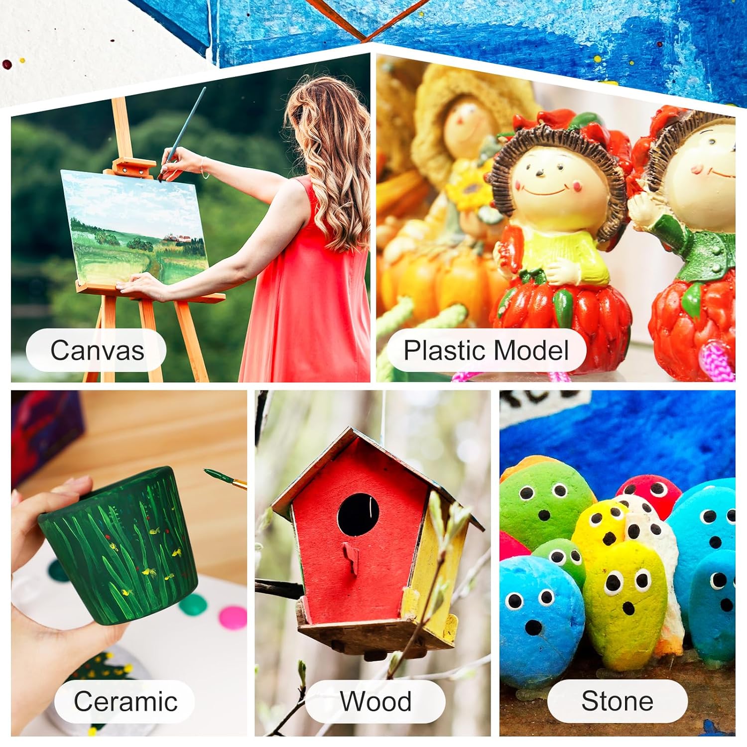 32 Colors Acrylic Paint Set, Non-Toxic Art Paints (2Fl Oz/60Ml Each) With 5 Craft Paint Brushes For Kids And Adult, Metallic Acrylic Paints For Wood Canvas Crafts Stone Ceramic Model Painting