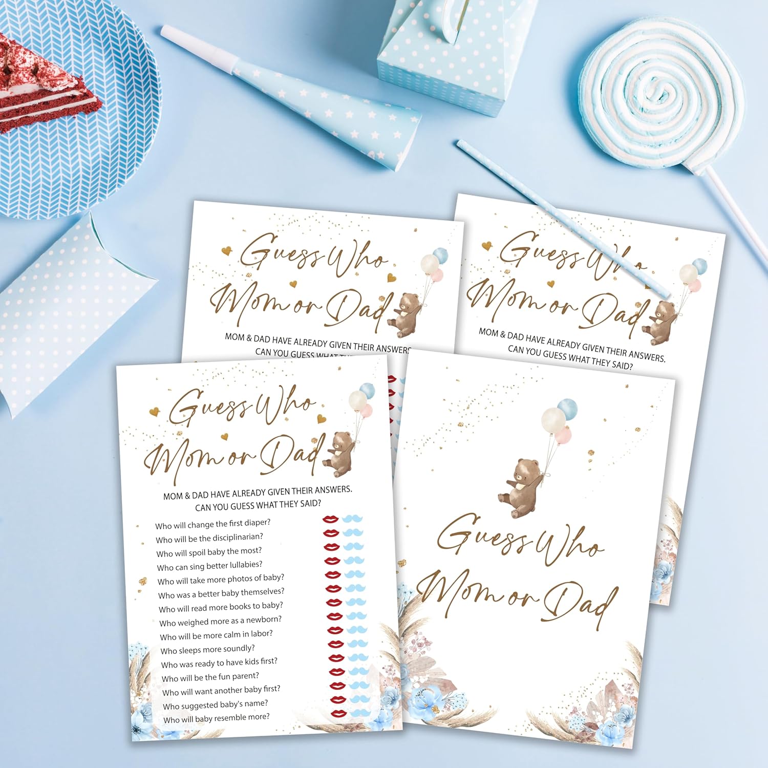 Baby Shower Games, Who Mommy Or Daddy Game, Bear Themed Blue Baby Shower Games Card For 25 Players, Gender Neutral Party Ideas Favors, Boys Party Decorations Supplies-A03