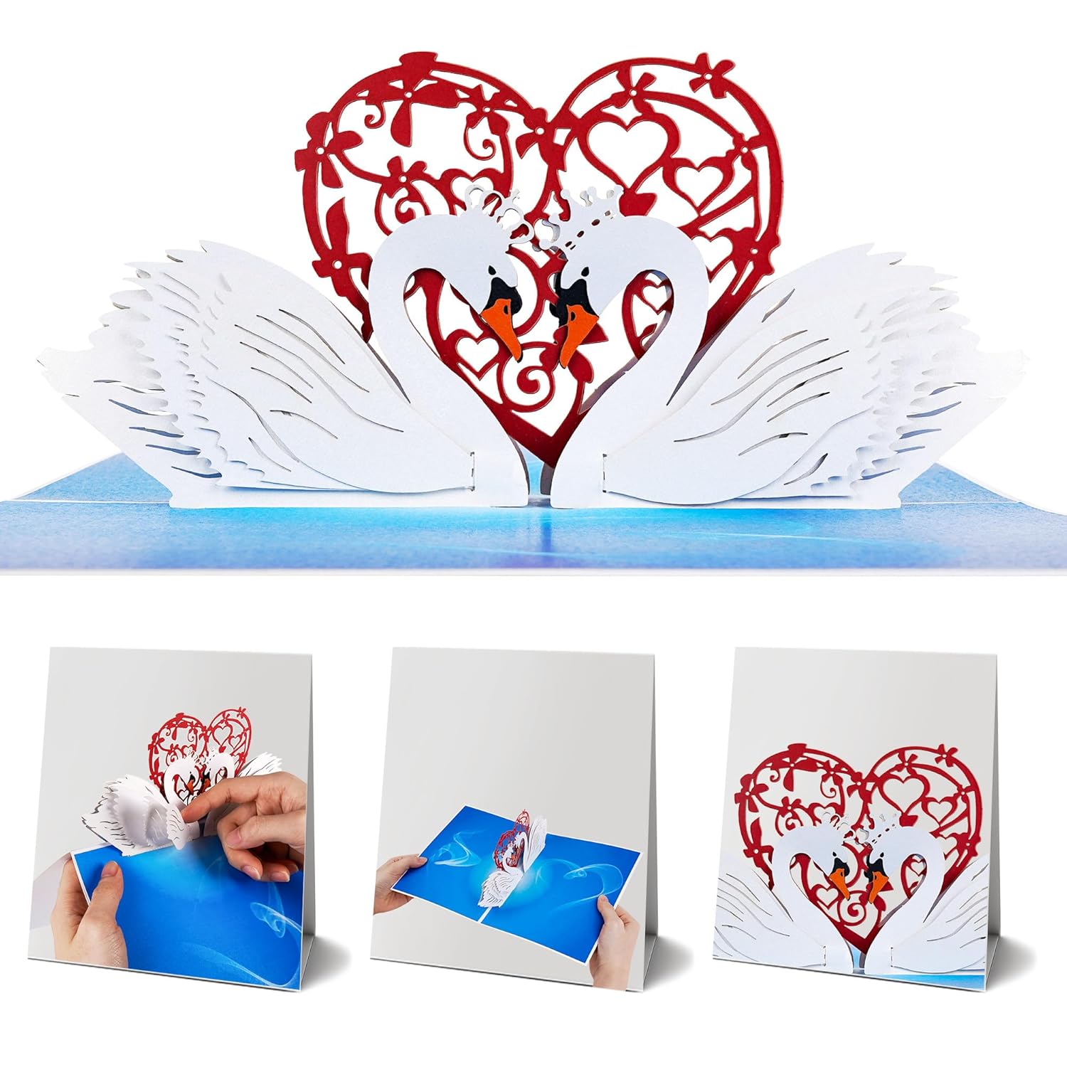 Swan Couple 3D Pop Up Card - 3D Handmade Paper Art For Romantic Wedding, Anniversary, Valentine'S Day Card With Envelope - Love Greeting Card (1 Set)