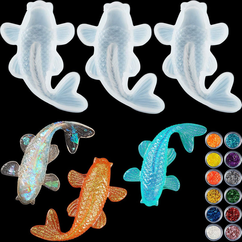 3 Pieces Koi Fish Silicone Resin Moulds Koi Goldfish Diy Pendant Silic