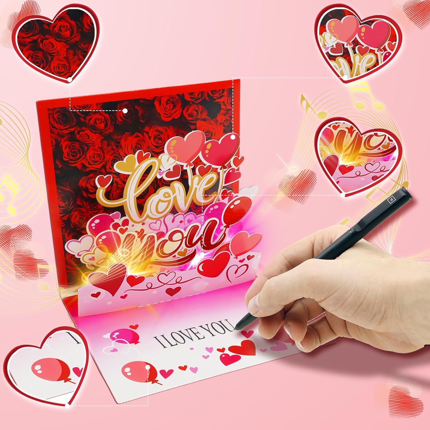 Valentine’S Day Card, Musical Pop Up Cards, Anniversary Card With Light And Music, Romantic Greeting Card For Women Men Children, Envelope Included.