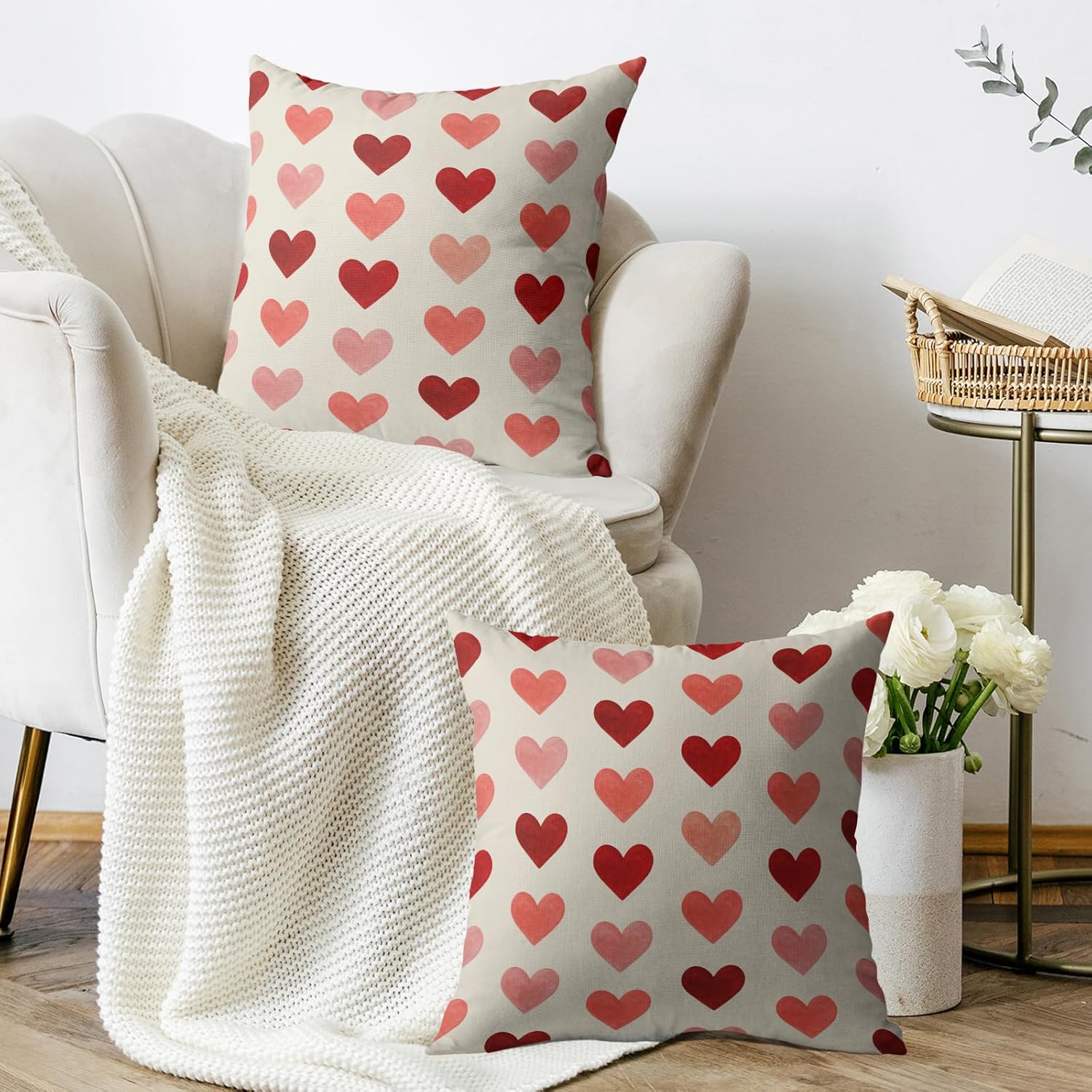 Valentines Day Pillow Covers 18X18 Inch Set Of 2 Red Pink Love Heart Print Valentines Decorative Throw Pillowcases Holiday Anniversary Outdoor Farmhouse Cushion Cases Decor For Sofa Couch Bed