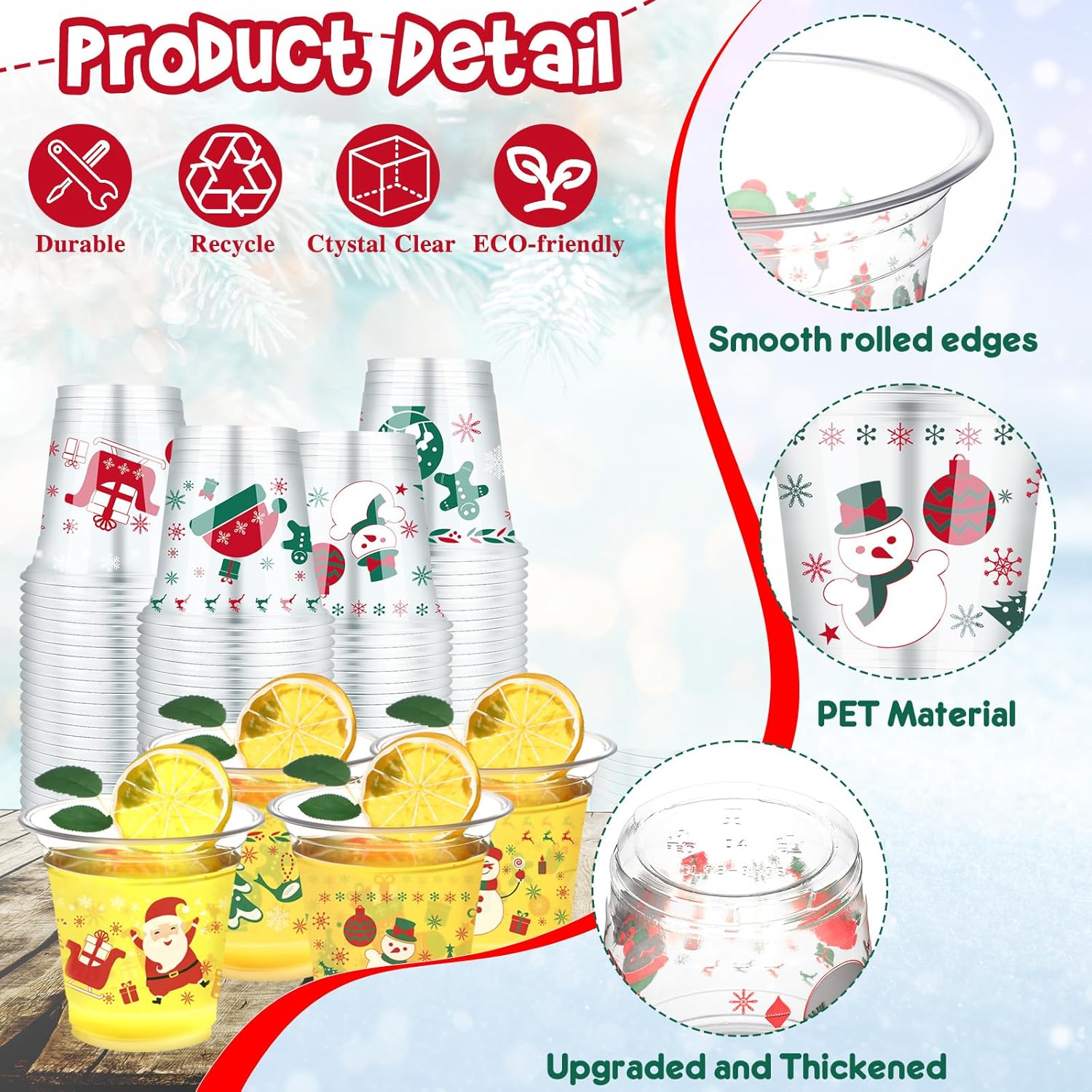 60 Pieces Christmas Clear Plastic Cups Christmas Disposable Plastic Cups Christmas Party Decorations Party Supply Plastic Cups Merry Christmas Party Supply For Beer