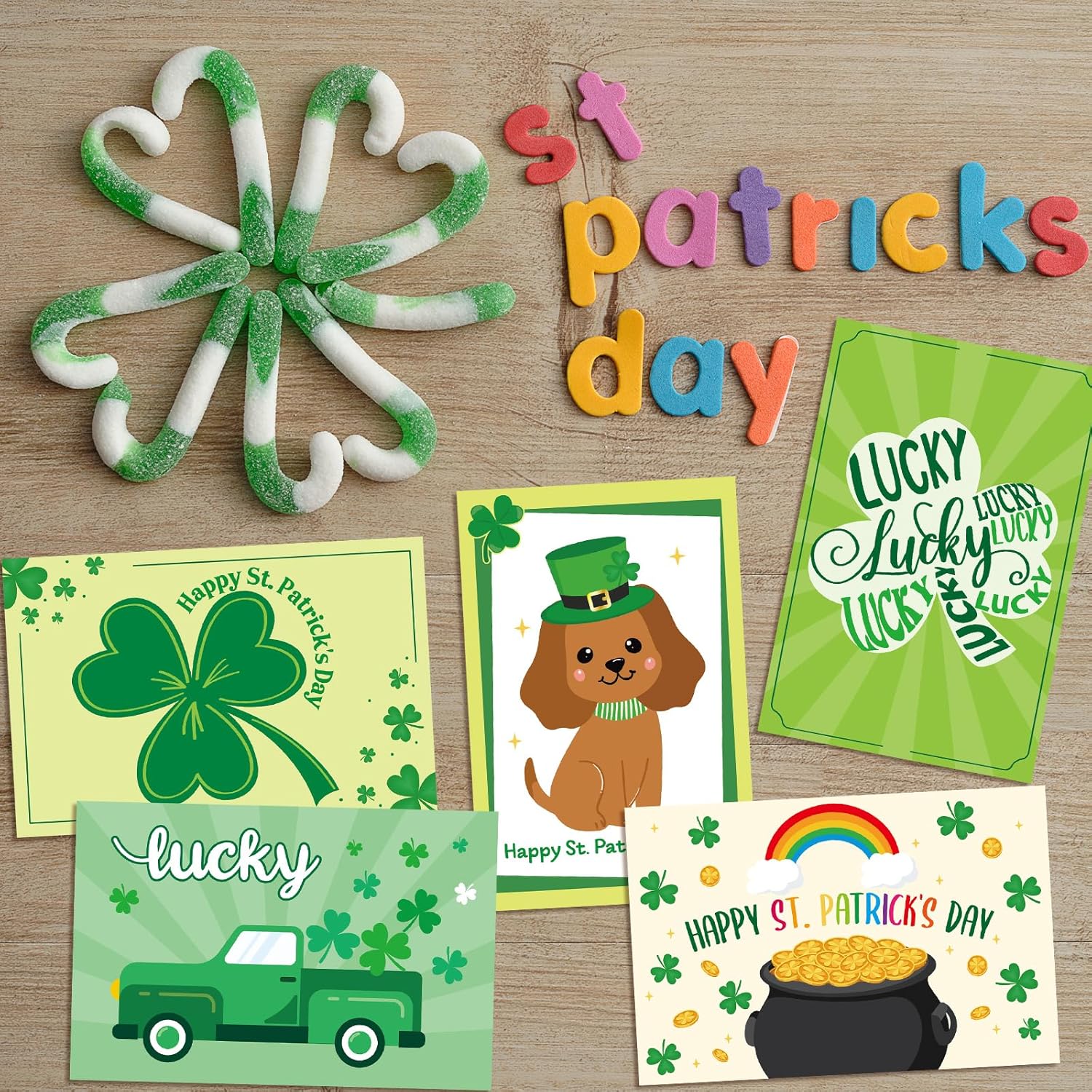 24Pcs St. Patrick'S Day Cards Assorted Shamrock Green Greeting Cards With Envelopes And Stickers For Happy St Patrick'S Day Supplies