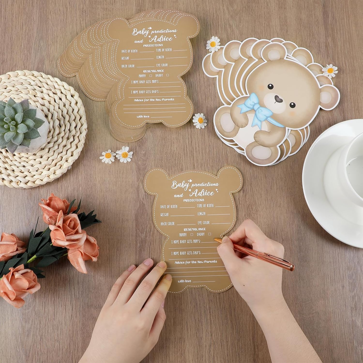 50Pcs Teddy Bear Baby Shower Game Set Baby Shower Prediction And Advice Card We Can Bearly Wait Decorations Wishes Card Supplies For Gender Neutral Game Party Activity