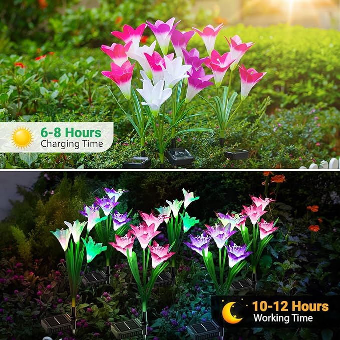 6 Pack Solar Lily Flower Lights Color Changing Waterproof Garden Yard Patio Decor