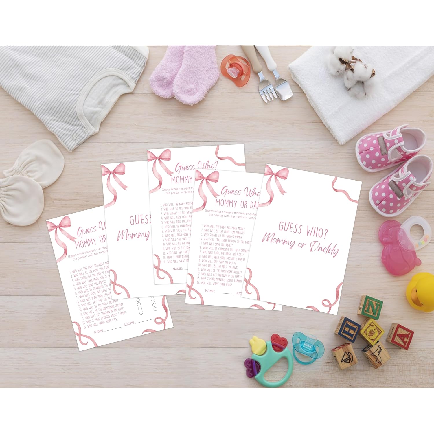 Pink Bow Baby Shower Games, Pink Guess Who Mommy Or Daddy Game For 30 Guests With Game Cards, Gender Reveal, Baby Shower Supplies & Decorations (Dv01)