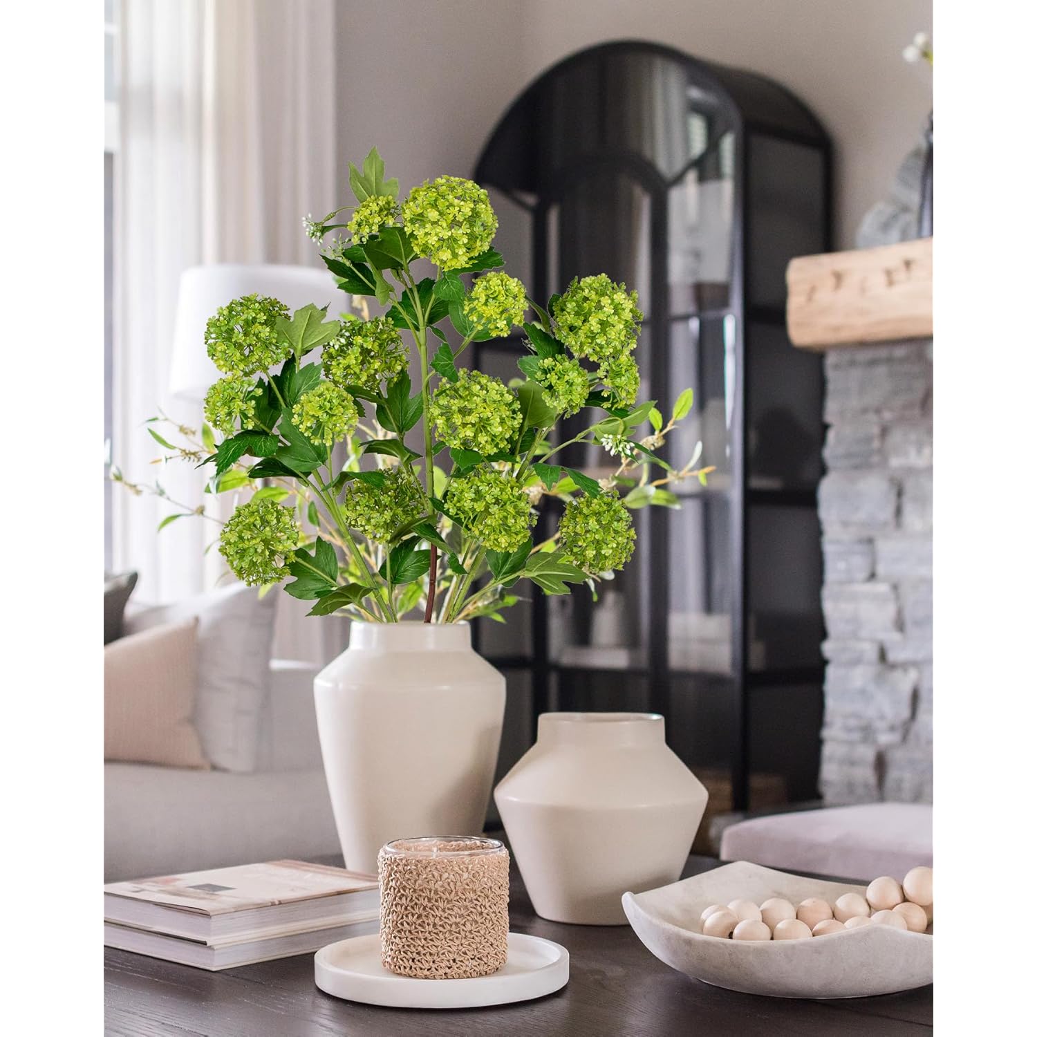 Faux Hydrangea Flowers 31" Green Artificial Hydrangea Spray With 5 Flower Heads, 3 Per Bag.Faux Hydrangeas Plastic Flowers Fake Hydrangeas For Indoor Outdoor Wedding Table Centerpieces Decor