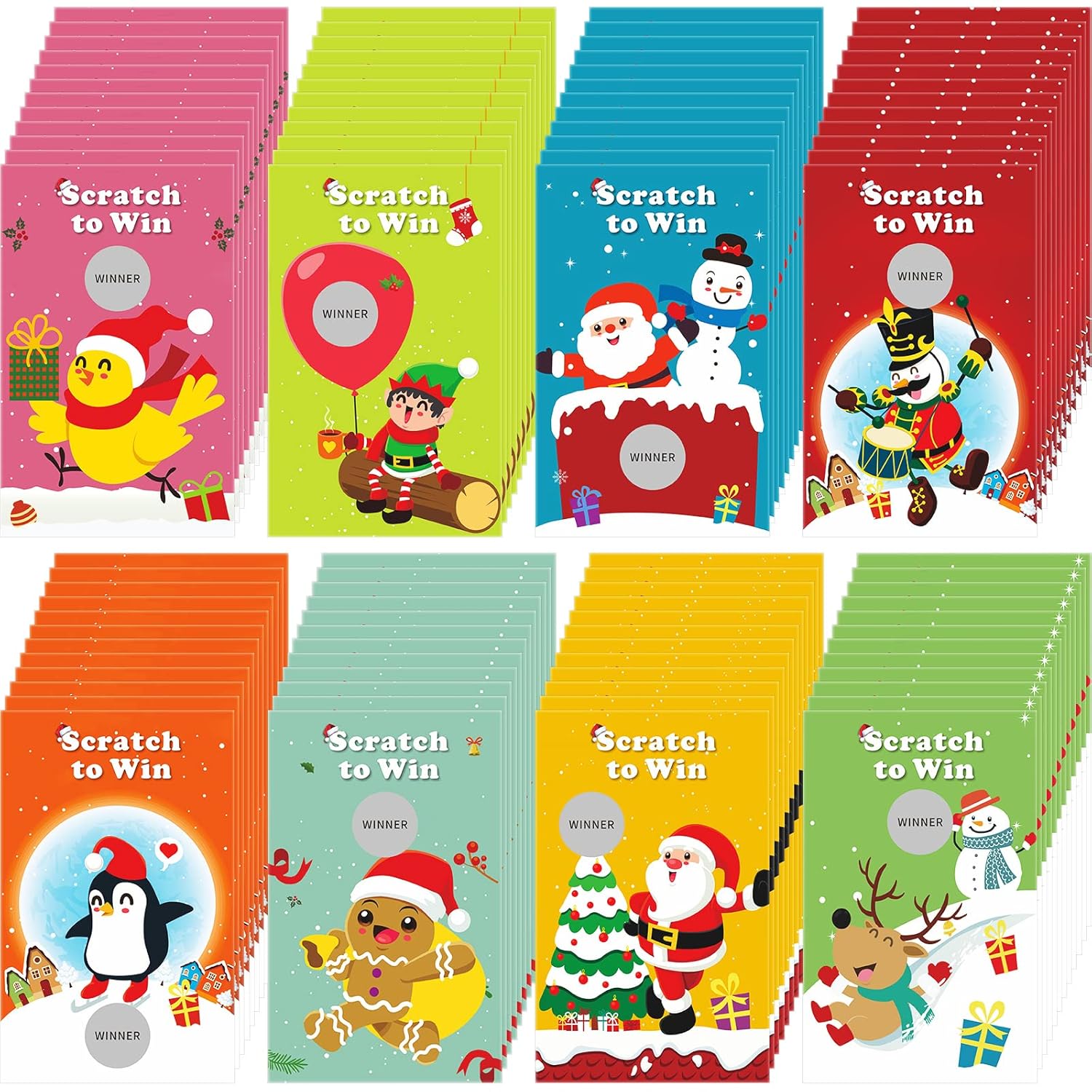 96 Pcs Christmas Scratch Off Cards Christmas Party Scratch Games Raffle Tickets With Patterns Of Snowman Elk Santa Claus For Adults Groups Activity Xmas Party Supplies (Cute Style)