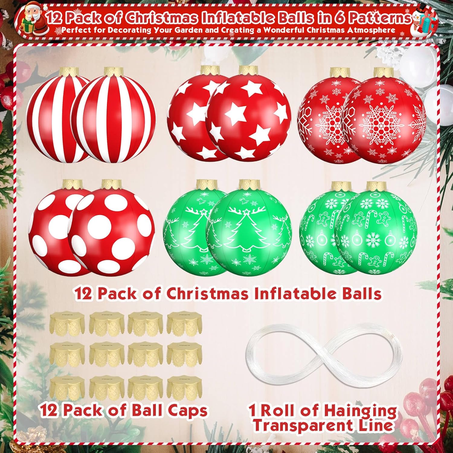 12 Pack Large Christmas Balls, 9 Inch Inflatable Christmas Ornaments For Outdoor Decoration, Big Christmas Ornaments Bal