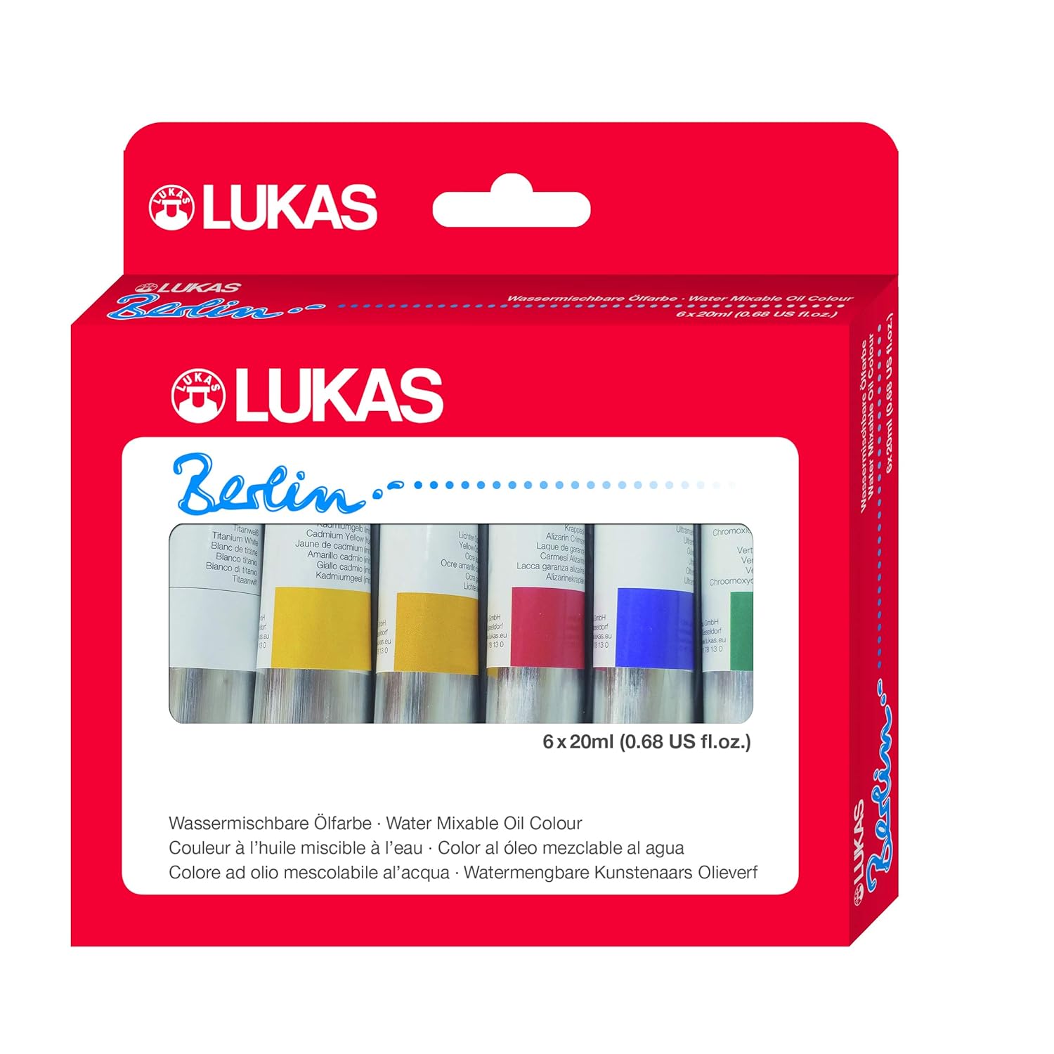 Lukas Berlin Pro Artists Water Mixable Oil Paint Set of 6 (20mL) Starter Set of 6-20 ml Tubes, Water Soluble Oil Paints, Smooth Consistency with Beeswax, Lightfast Pigments, Quick Drying, Easy