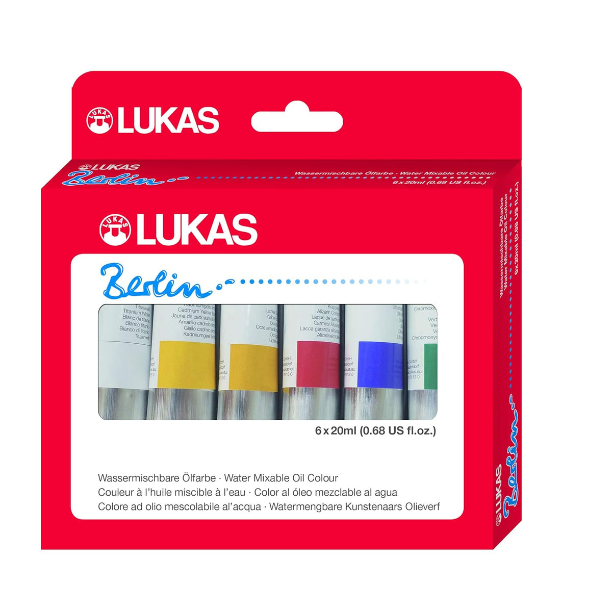 Lukas Berlin Pro Artists Water Mixable Oil Paint Set of 6 (20mL) Starter Set of 6-20 ml Tubes, Water Soluble Oil Paints, Smooth Consistency with Beeswax, Lightfast Pigments, Quick Drying, Easy