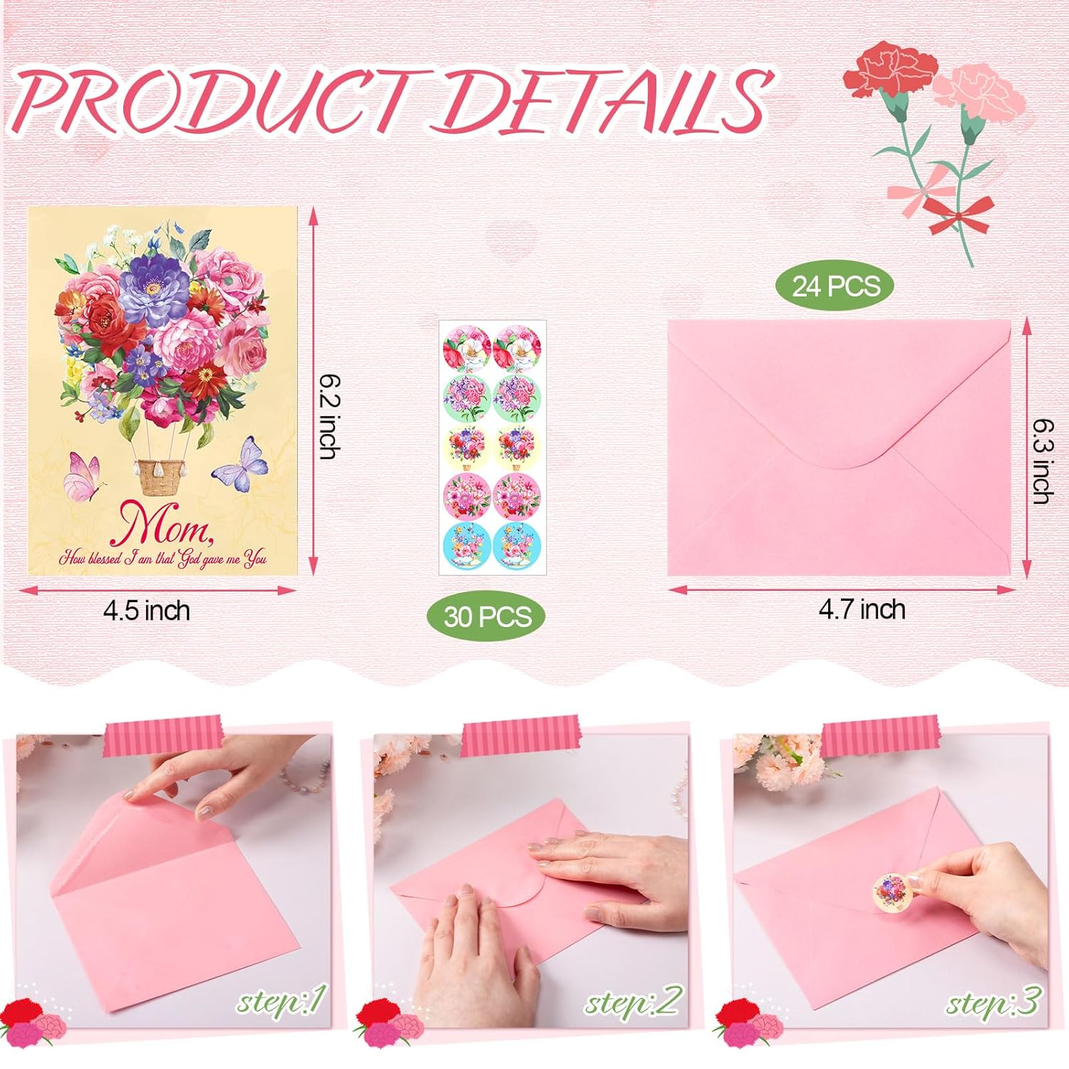 24 Pack Christian Mothers Day Religious Cards With Envelopes For Mom Floral Mothers Day Christian Greeting Cards For Prayer Gifts(Elegant Style)