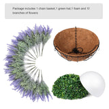 Artificial Faux Outdoor Hanging Flowers Plants Basket For Porch Spring Decoration, 12 Bundlies Fake Uv Resistant Lavender With Coconut Lining Baskets For Home Patio Balcony Yard