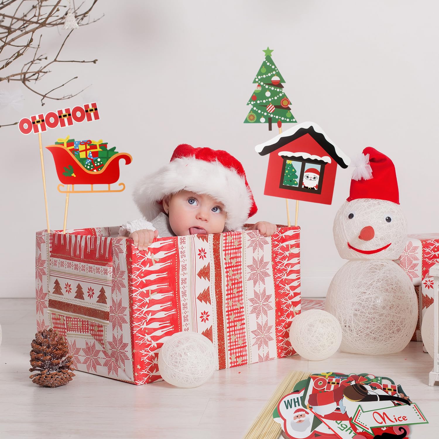 Merry Christmas Party Photo Booth Props,36 Pcs Fun Christmas Party Centerpieces Glasses Cosplay Santa Claus Props Decorations Sign.