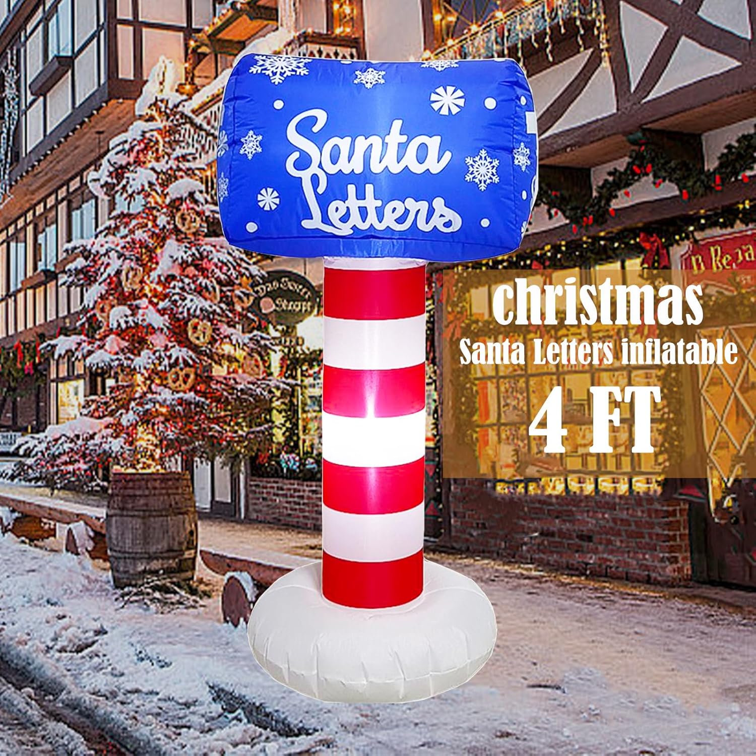 Inflatable Christmas Outdoor Decoration Mailbox - 4 Ft Santa Letters Blow Up With Built-In Led Lights For Christmas Outd