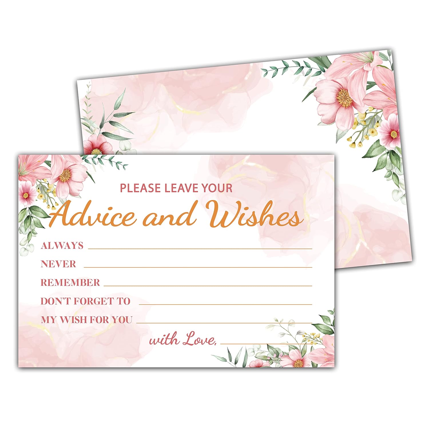 Boho Floral Greenery Advice And Wishes Cards, 25 Pcs Blush Pink Double Sided Advice Cards For The Bride And Groom, Mr And Mrs, Bride Shower, Wedding Reception, Engagement Party(06)