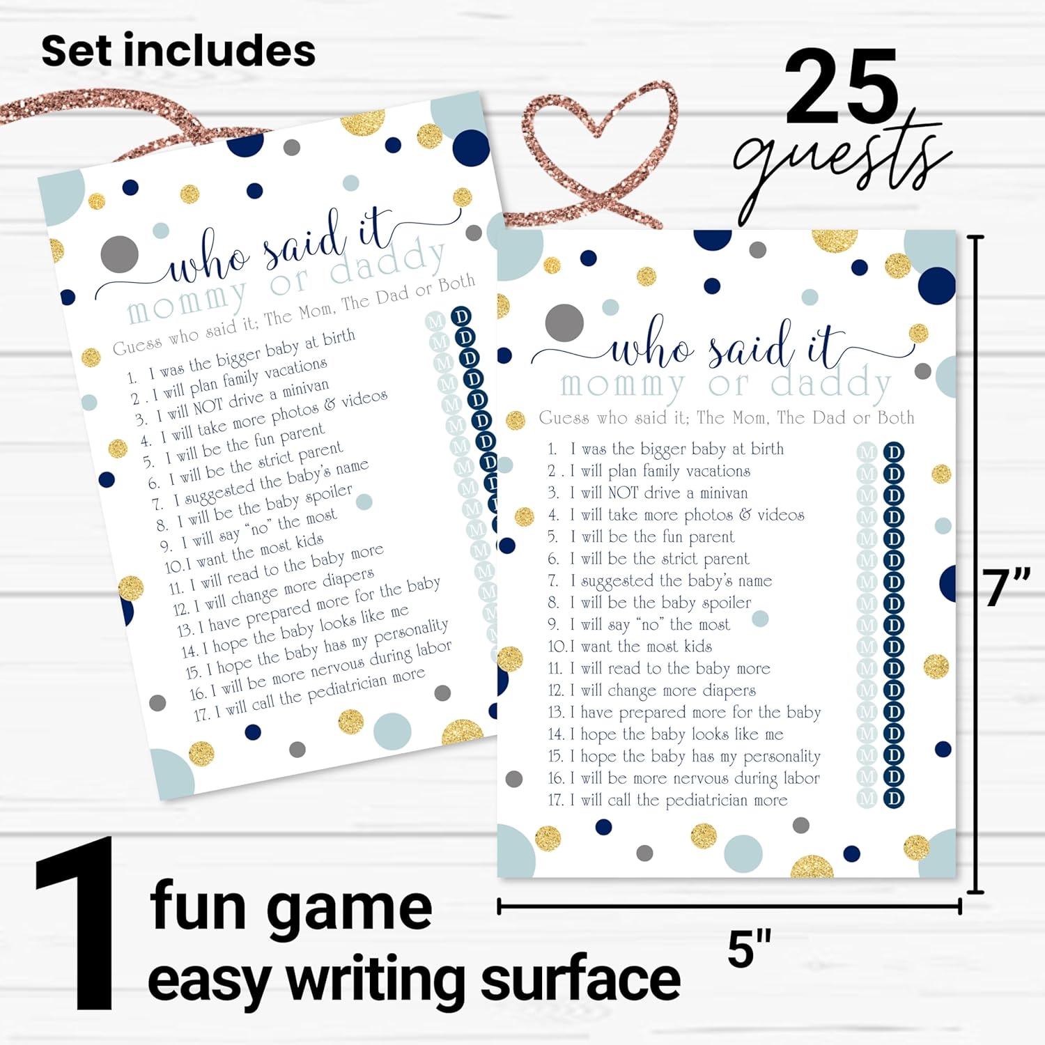 Little Star Baby Shower Games For Boys - 25 Guess Who Mommy Or Daddy Game Cards - Fun Guessing Activities For Guests - Prince Theme In Blue And Gold