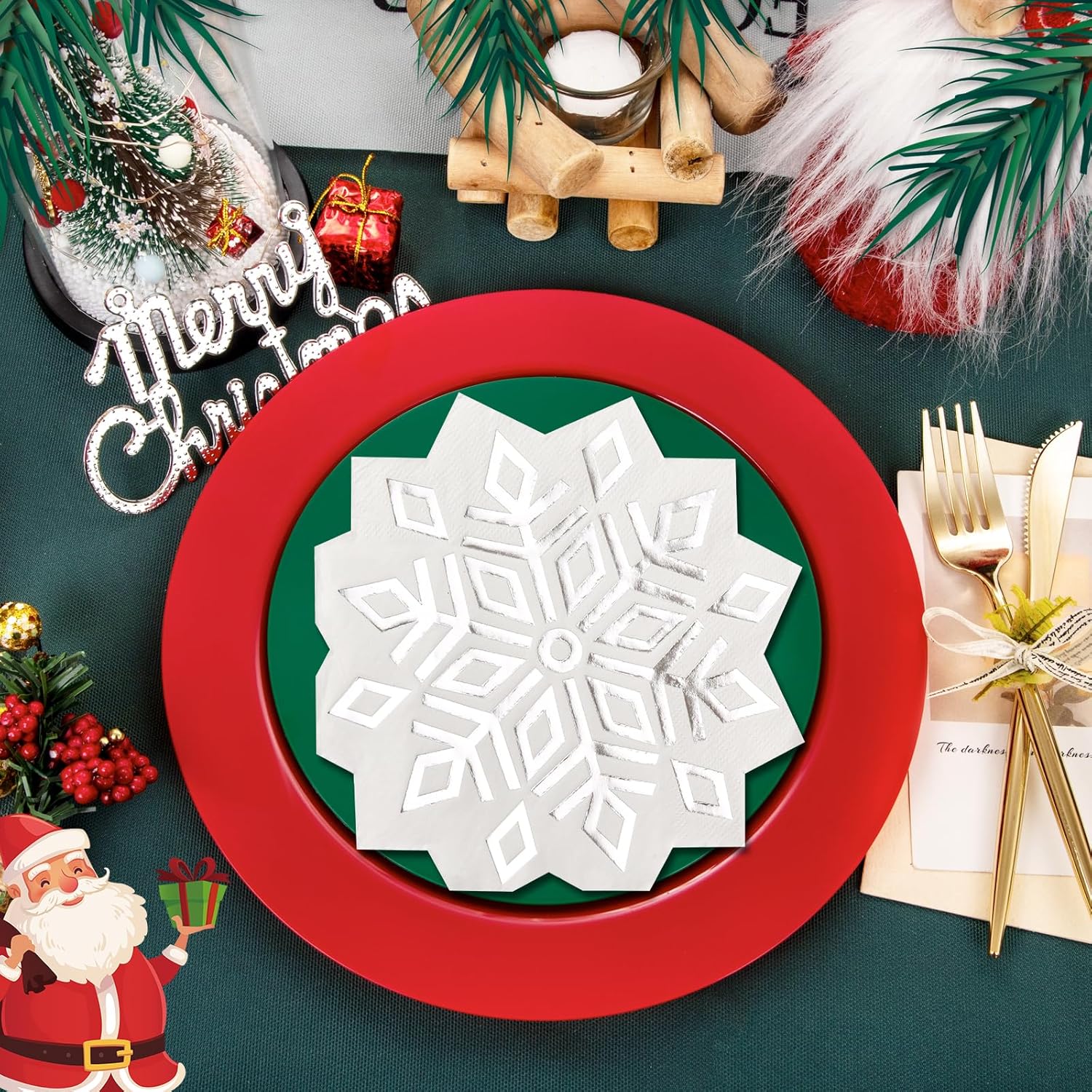 200 Pack Snowflake Paper Napkins Silver Foil Snowflake Disposable Luncheon Napkins For Winter Party Christmas Table Decor, 4 Design