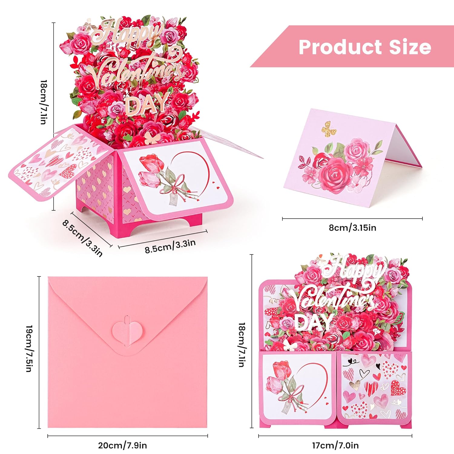 Happy Valentine’S Day Pop Up Card, 3D Flower Bouquet Greeting Card With Envelope & Note, Romantic Valentine Gift For Wife, Girlfriend Or Mom