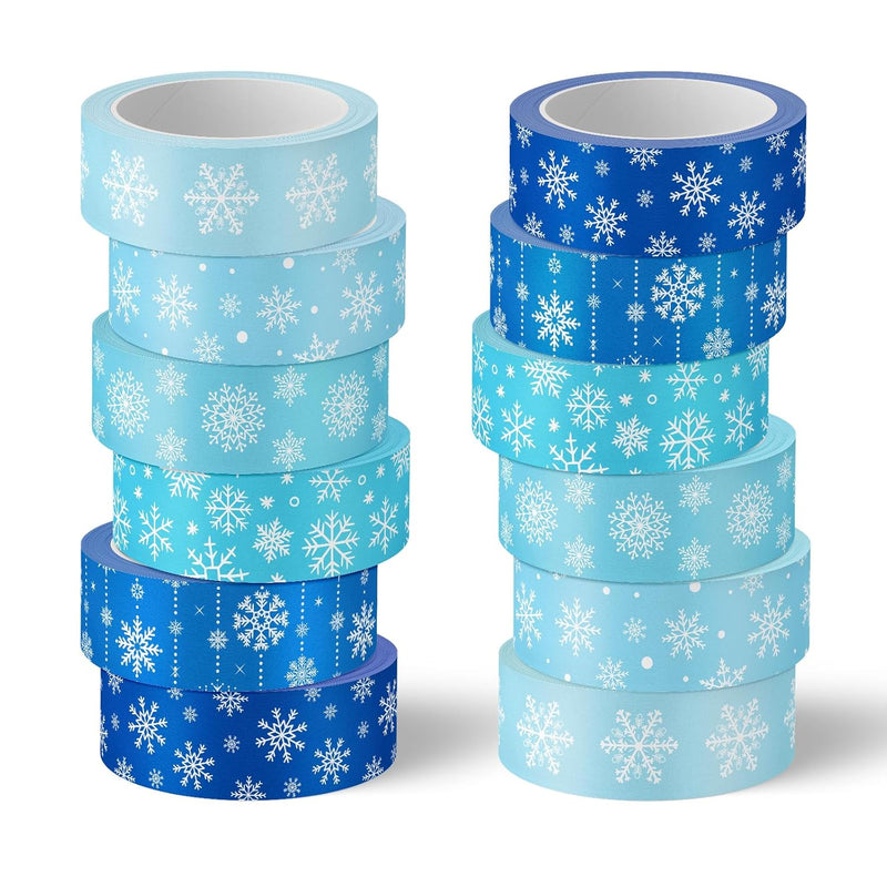 12 Rolls Winter Washi Tape Blue Snowflake Theme Washi Tape Masking Decorative