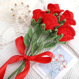 10 Pcs Valentine'S Day Red Crochet Roses Bouquet, Handmade Knitted Flowers, Forever Artificial Roses Gift For Women Wife Mother Friend