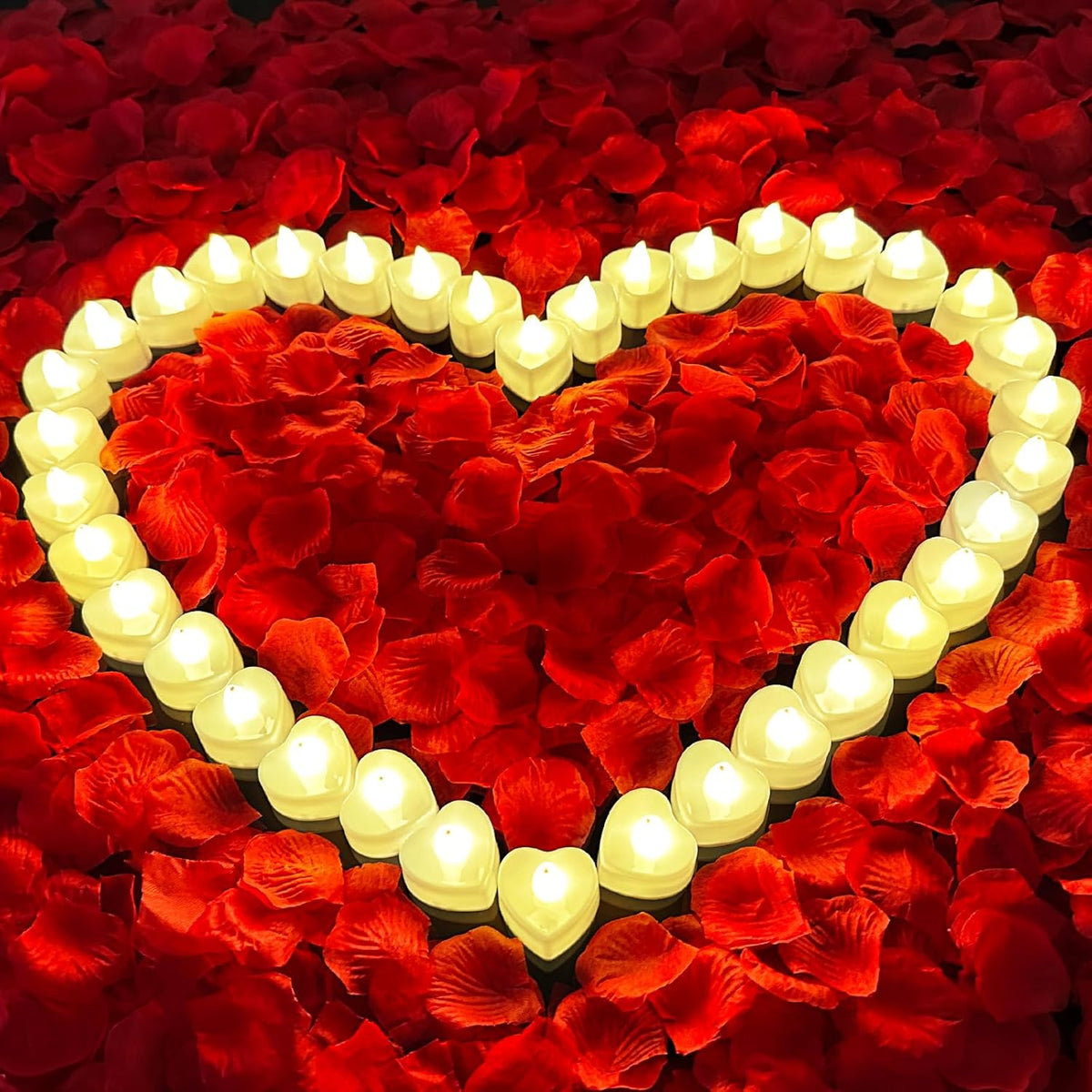 3000Pcs Red Rose Petals With 36Pcs Led Tea Lights Candles, Romantic Gifts For Her