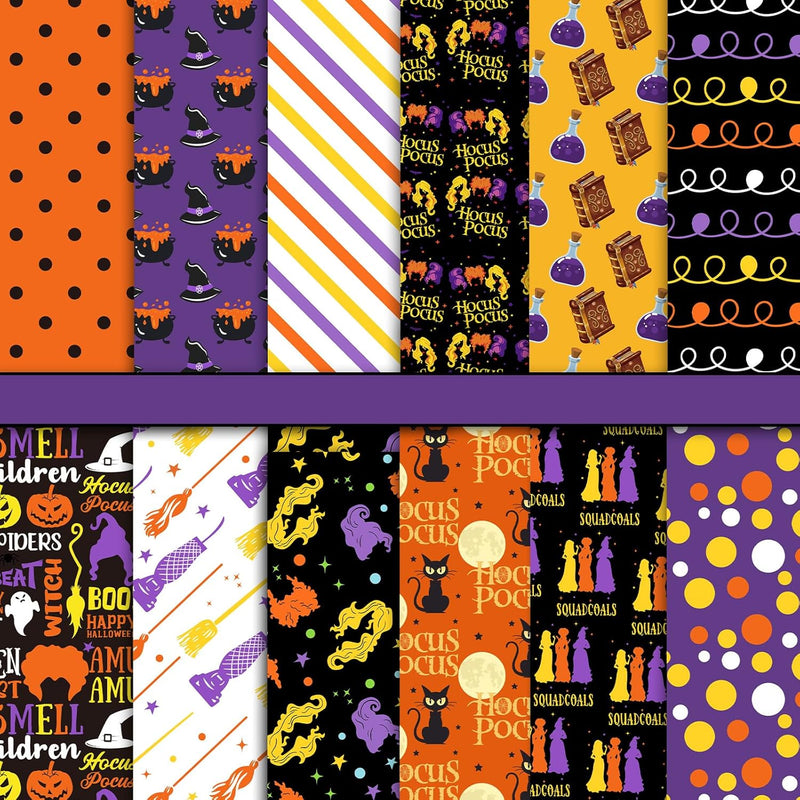 60Pcs Hocus Pocus Pattern Paper Halloween Witch Scrapbook Specialty Paper Doub