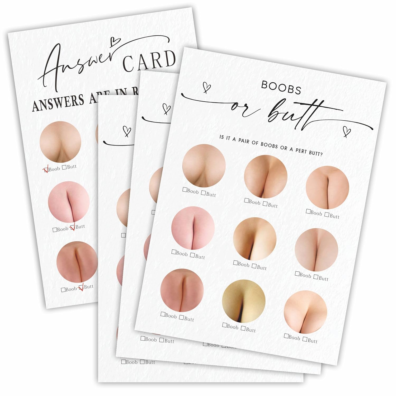 Minimalism White Baby Shower Games - Boobs Or Butt Game Cards With Answer Card - Baby Shower Game For Boy Or Girl, Baby Announcement, Gender Reveal Party Favor,Party Game & Activities(30 Pcs)- C01