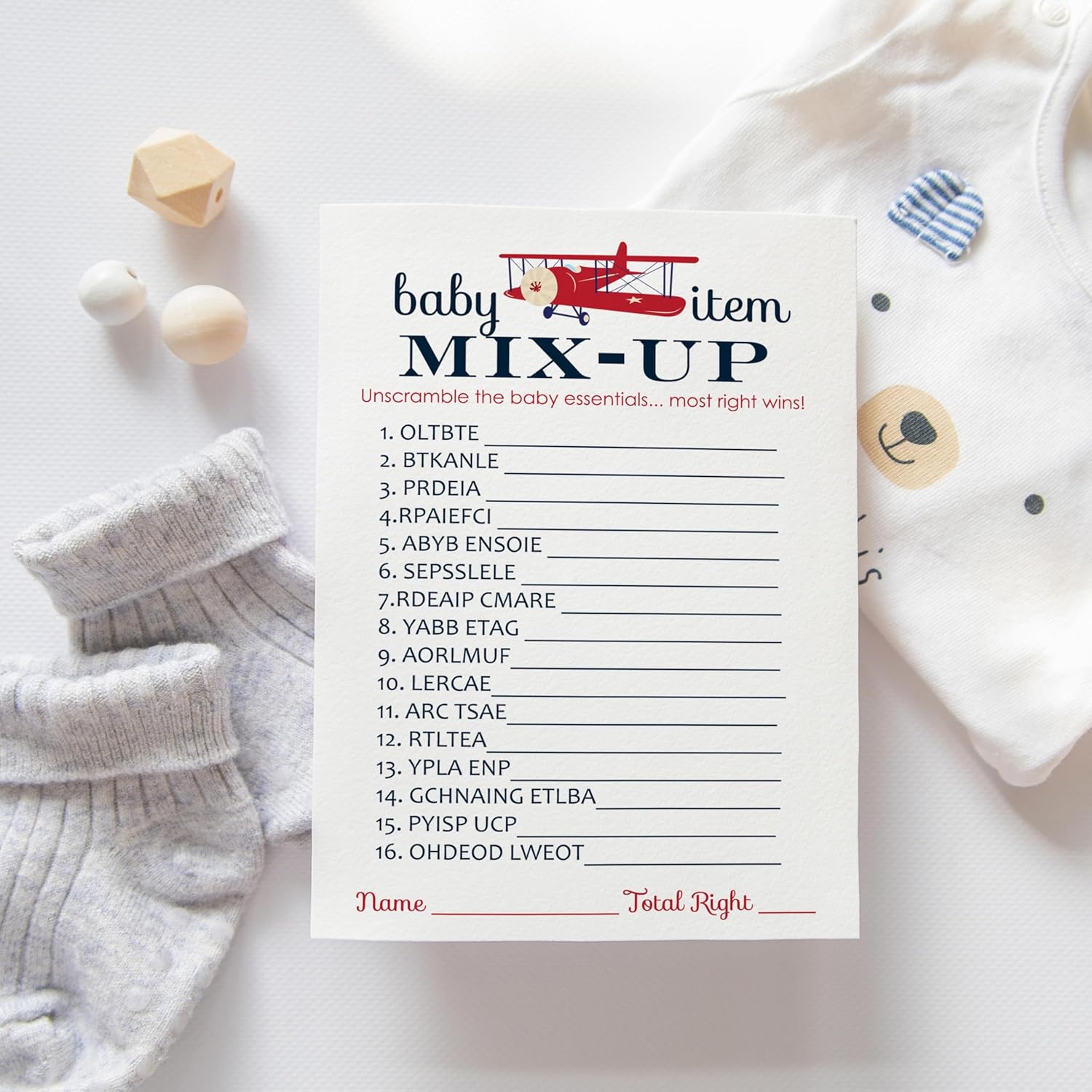 Airplane Baby Shower Games For Boys - Word Scramble Activity - Fun Gender Neutral Baby Shower Game For Guests - Adventure Theme In Red And Blue - 25 Cards, 4X6