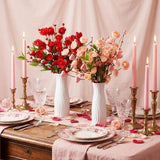 12 Pcs Valentines Day Decoration Rose Floral Picks 16 Inch Red Pink Heart Artificial Flower Berry Stems Flower Branches For Valentine'S Day Wedding Anniversary Vase Table Centerpieces Decor