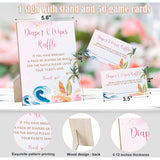 Baby Shower Sign, Pink Surf Beach Diaper And Wipes Raffle Sign For Baby Shower Diaper Game, Baby Shower Decorations, Gender Reveal Games For Baby Shower, 1 Wood Sign And 50 Diaper Raffle Cards,3