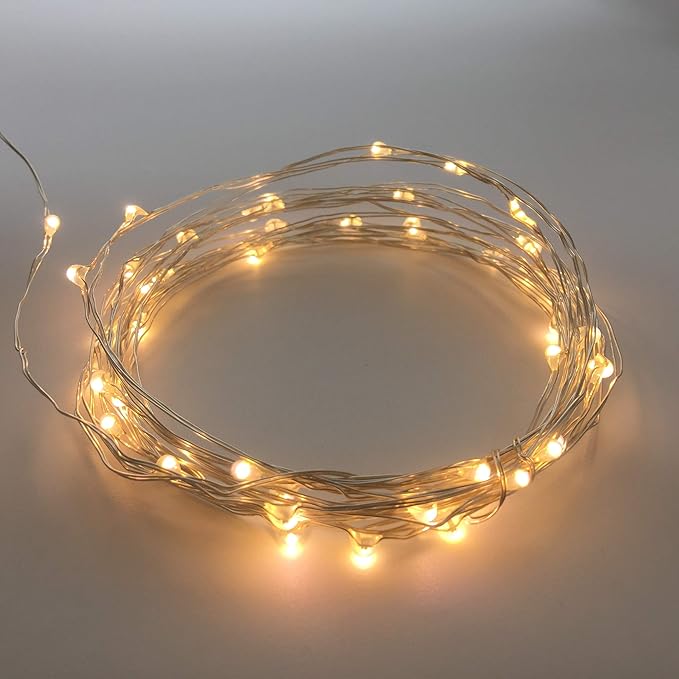2 Pack Battery Operated Mini LED Fairy Lights 10FT 30 LED Warm White Silver Wire String Lights with Timer for Bedroom Wedding Christmas Party Decor